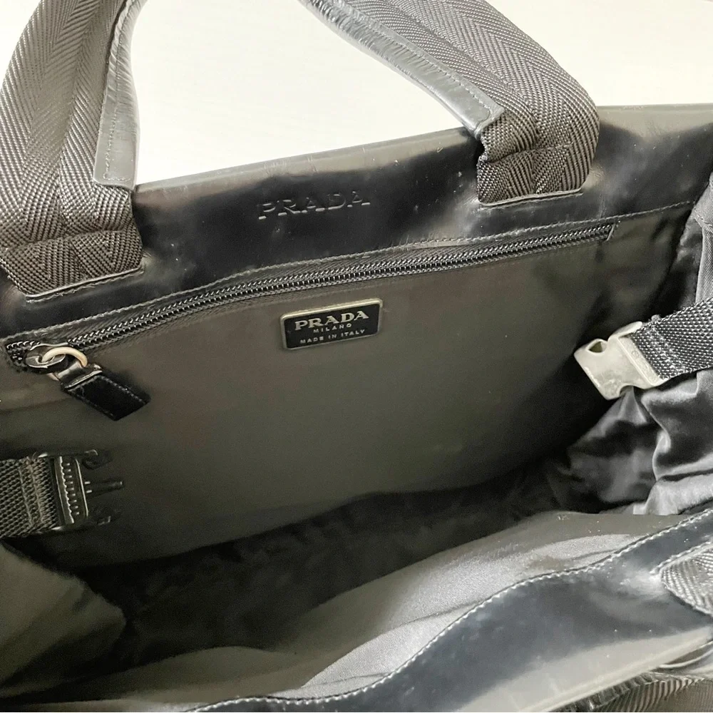 Prada black Tessuto nylon Spazzolato leather vintage tote bag